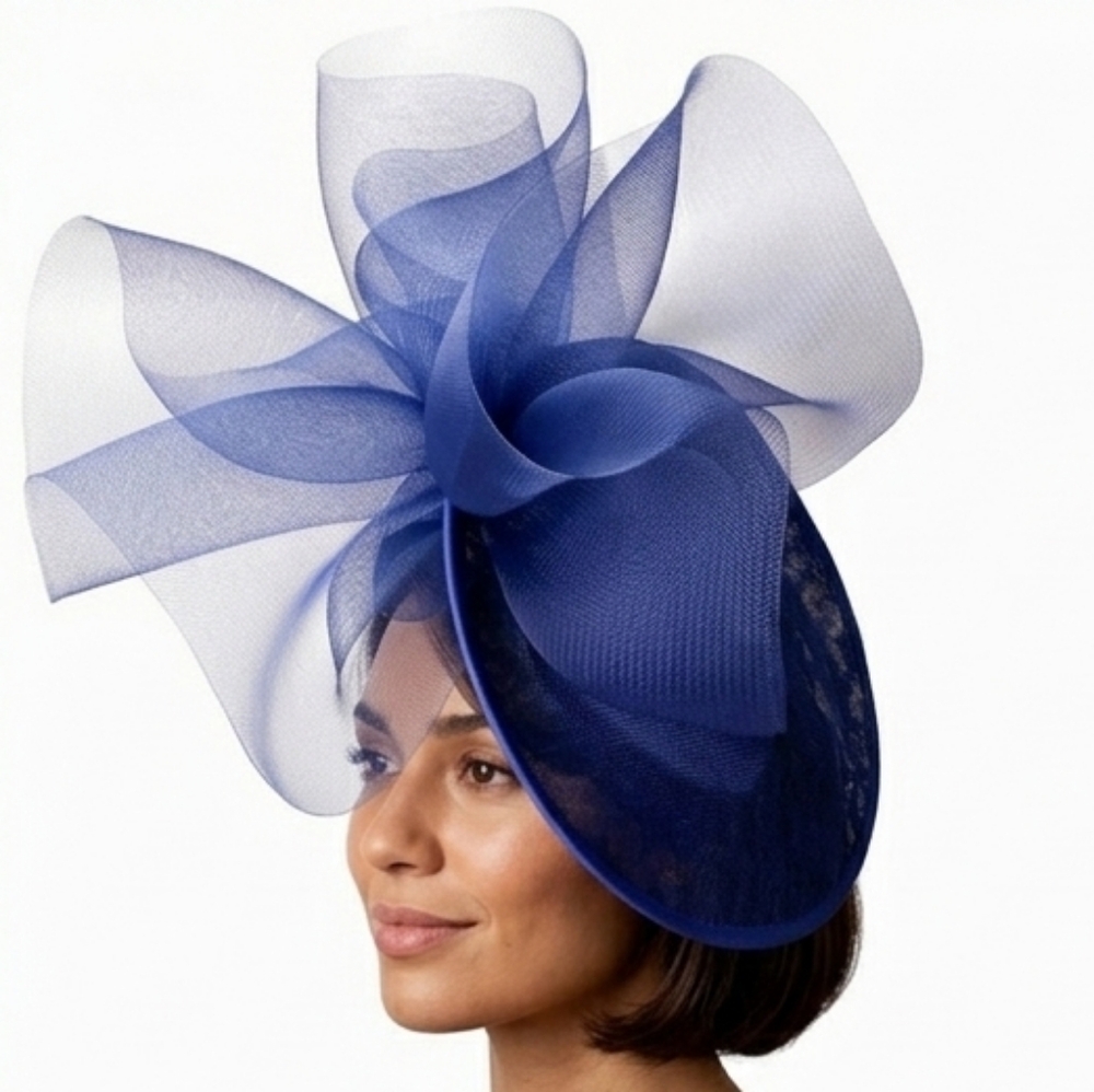 Beloved Millinery Fabulous Navy Tulle Fascinator Hat Kentucky Derby Church Tea